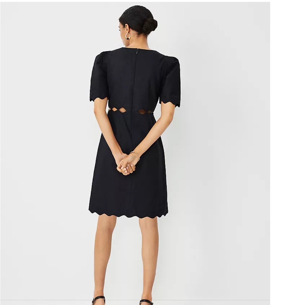 Petite scallop linen blend dress